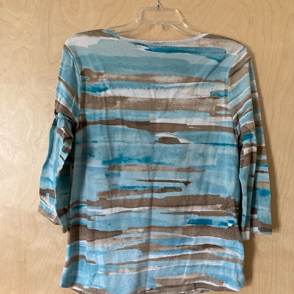 Chico's Easywear Blue & Brown 3/4 Sleeve Top Women’s Size Large/Chico’s Size 2 - Picture 3 of 3